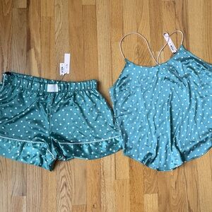 VS Teal Polka Dot Satin Pajama Set